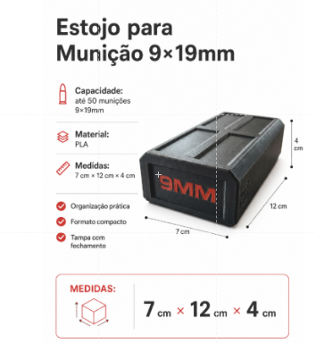 CAIXA DE MUNIÇÕES 9X19 - TIPO GAVETA